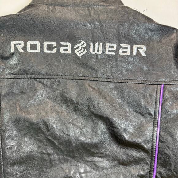 Vtg Rocawear Moto Jacket Black Purple Quilted Patch Women S  XS/S Y2K Streetwear - Picture 4 of 7